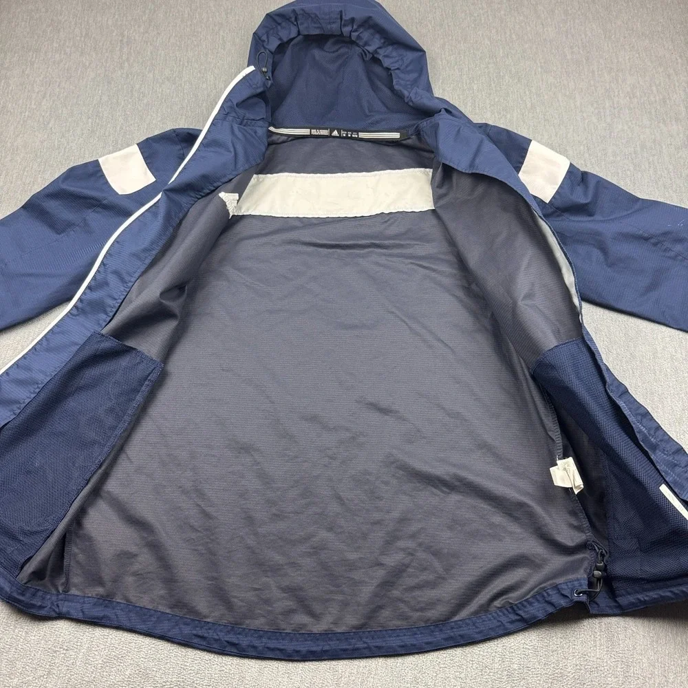 Adidas Jacket Mens Medium Blue Windbreaker‎ Full Zip Hooded Athletic Running